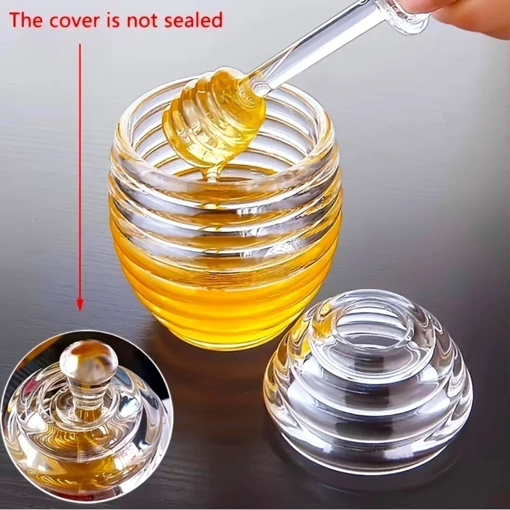 Transparent Honey Jar With Dipper & Lid Beehive Style Honey Acrylic Pot Tea